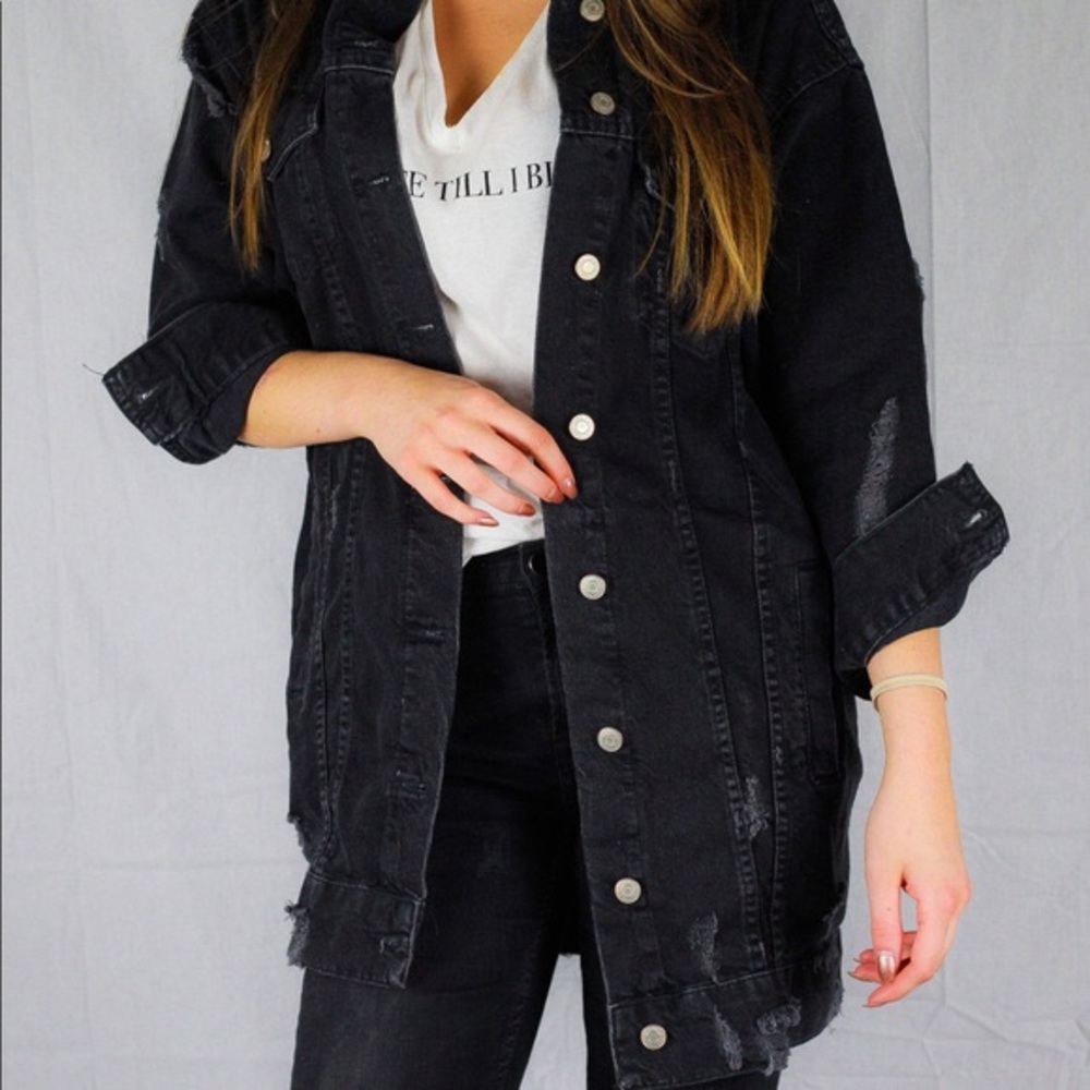 Zara Long Black Denim/Jean Jacket